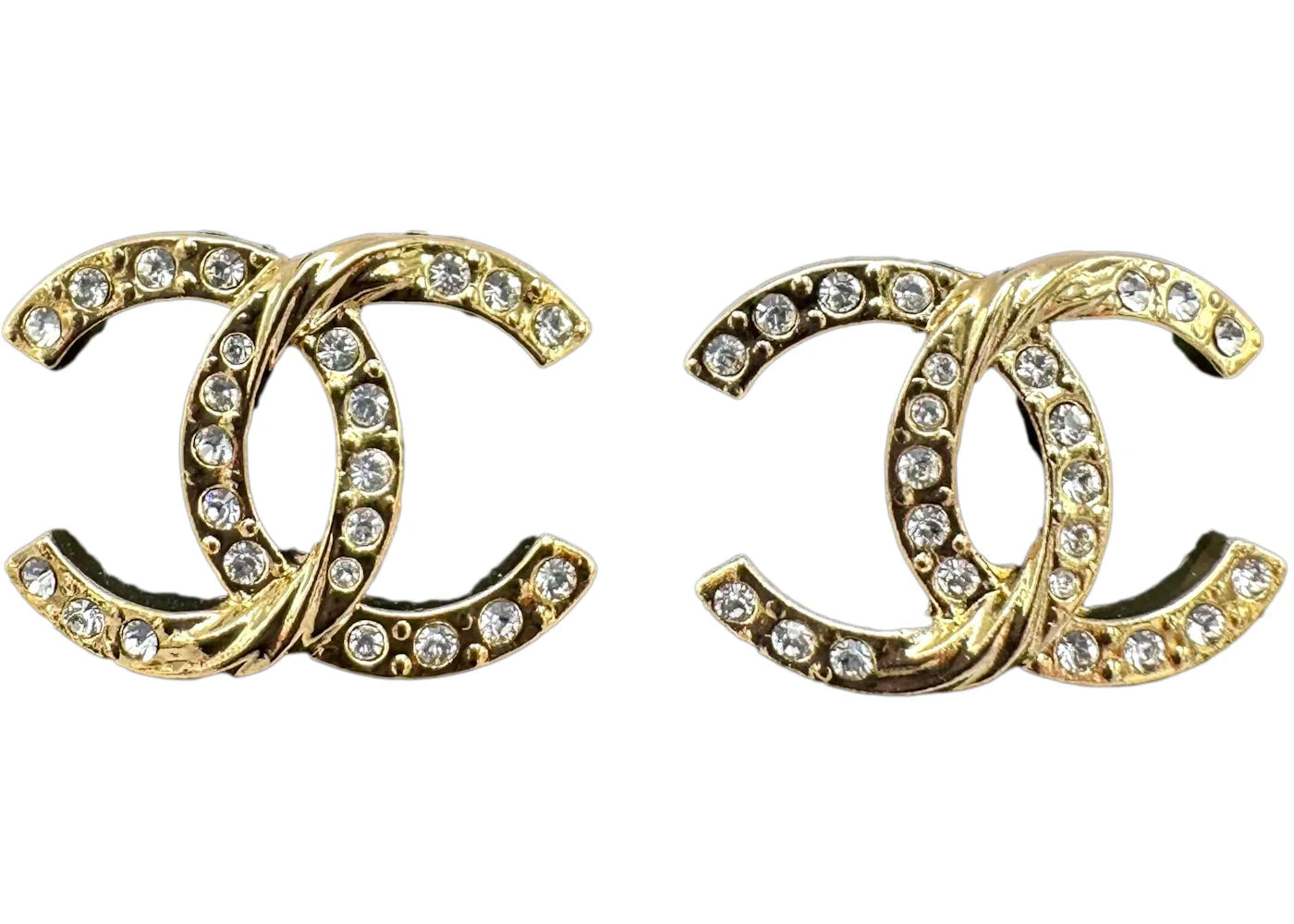 Chanel Crystal Cc Logo Stud Earrings Aba157 Gold/Crystal
