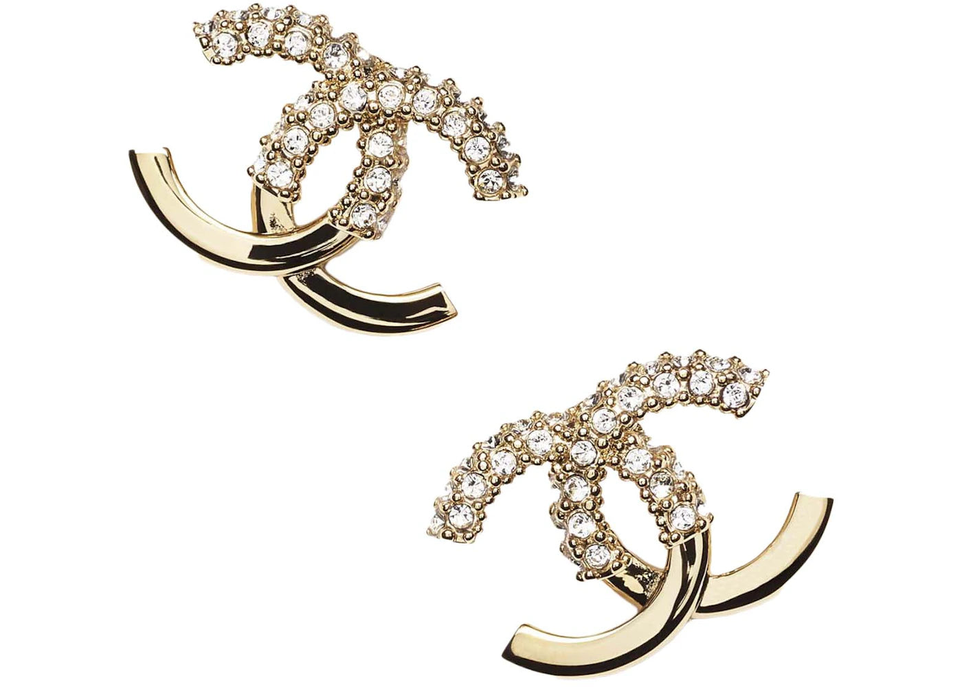 Chanel Crystal & Gold Metal Strass Stud Earrings Ab9451 Gold/Crystal