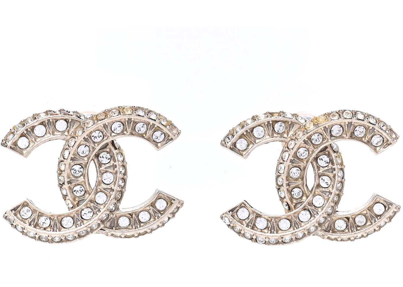 Chanel Crystal Timeless Cc Earrings Light Gold