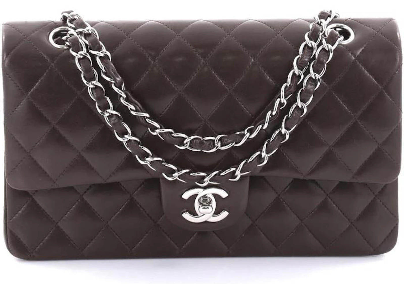 Chanel Double Flap Diamond Quilted Medium Dark Brown