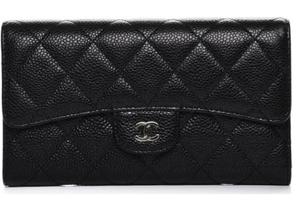 Chanel Flap Wallet Quilted Diamond Large Caviar Black