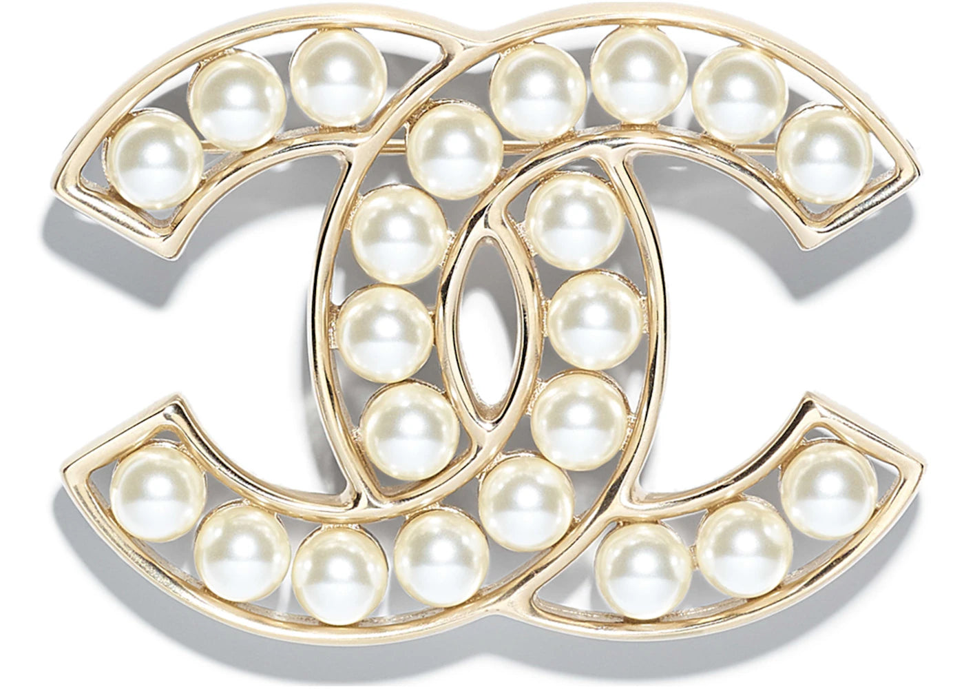 Chanel Glass Pearl Cc Brooch Gold