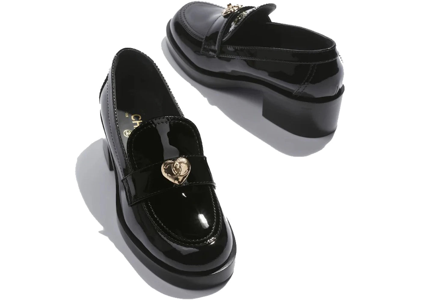 chanel heart cc 50mm loafers black patent calfskin