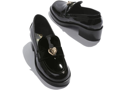 chanel heart cc 50mm loafers black patent calfskin