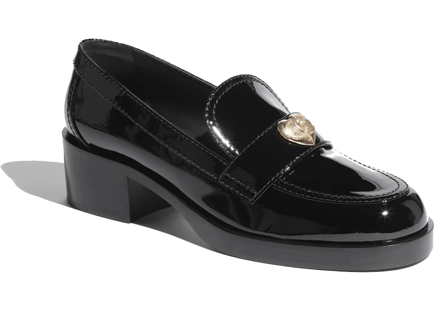 chanel heart cc 50mm loafers black patent calfskin