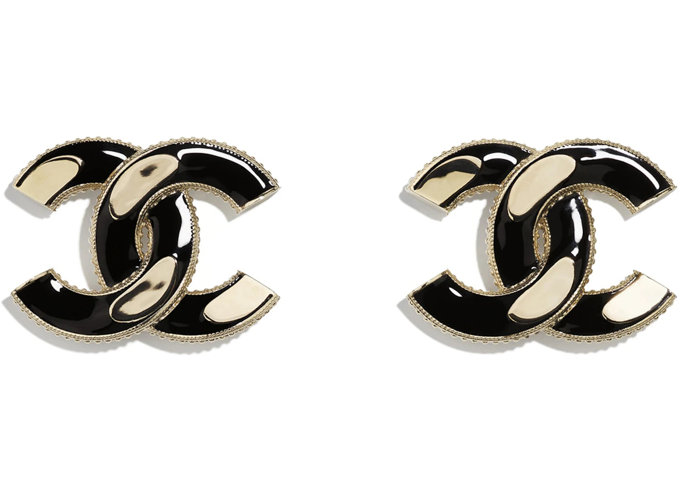 Chanel Interlocking Earrings Black/Gold