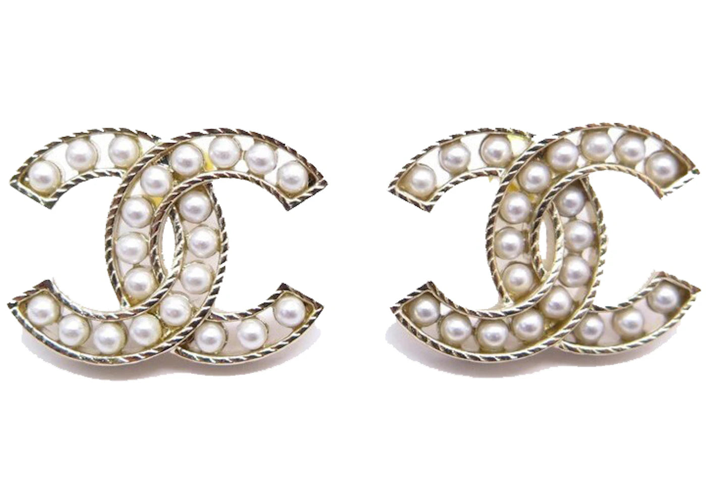 Chanel Logo Cc Pearl Earrings Gold