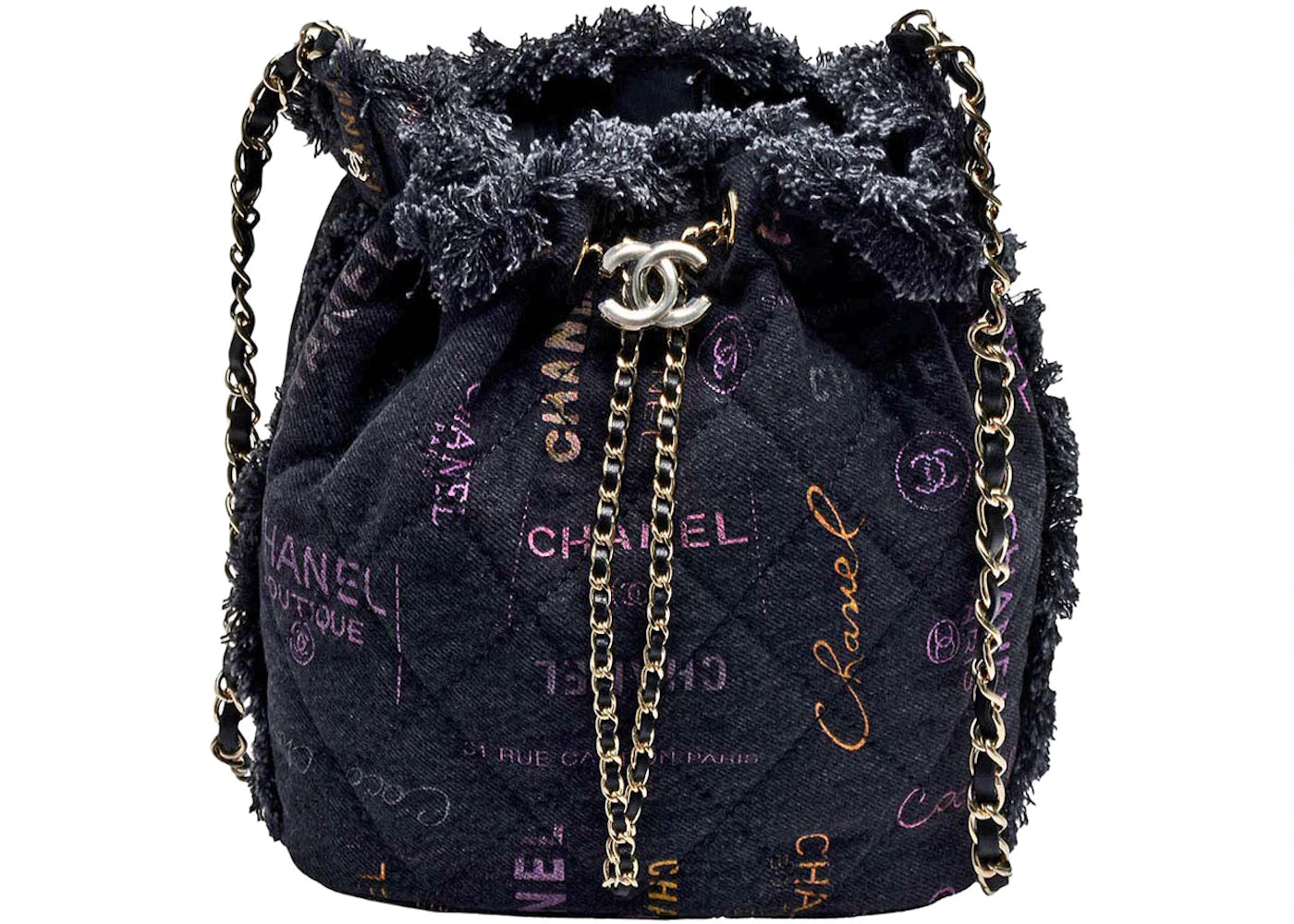 Chanel Printed Denim Bucket Shoulder Bag Black (As3027-B07543-Nh449)