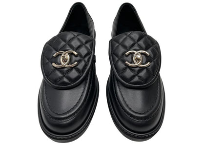 chanel quilted tab loafers black leather