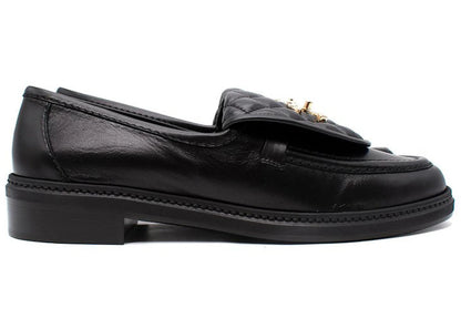 chanel quilted tab loafers black leather