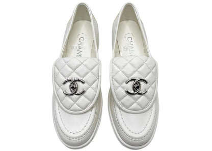 chanel quilted tab loafers white leather