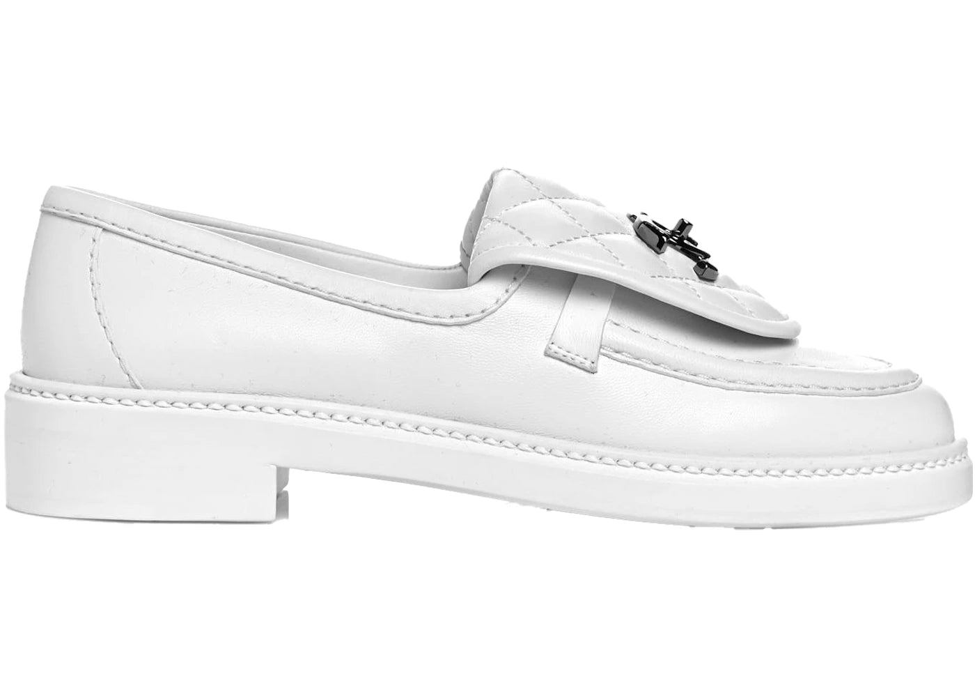 chanel quilted tab loafers white leather