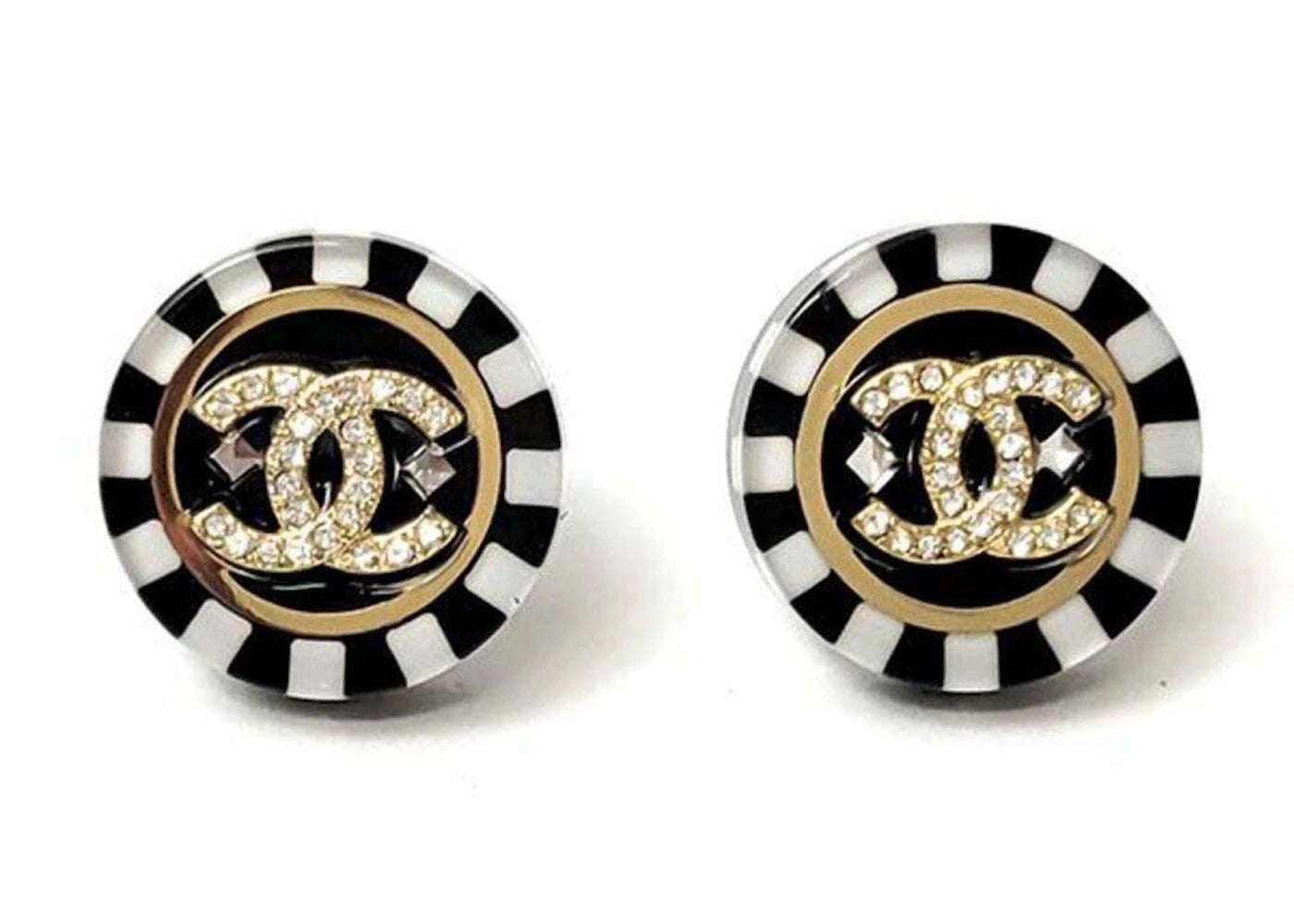 Chanel Round Cc Logo Earrings Gold/Black/White (Aba113)