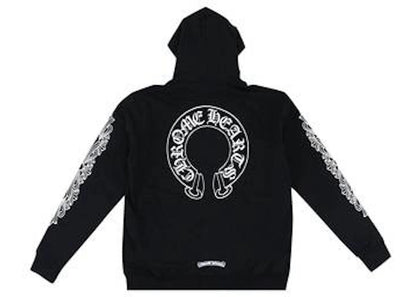 chrome hearts horseshoe floral cross sleeve zip up hoodie black/white