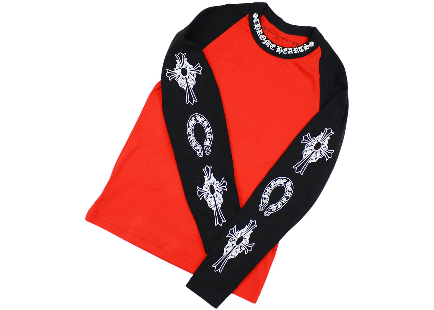 chrome hearts neck logo baseball shirt red/black