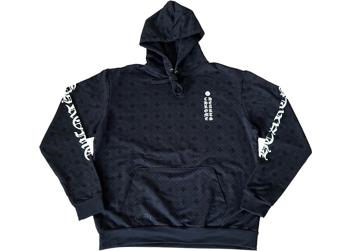 chrome hearts plus cross allover print with horseshoe logo hoodie black