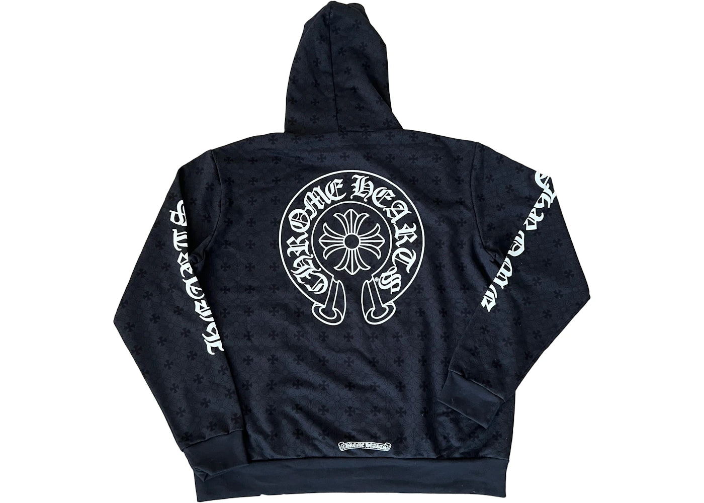 chrome hearts plus cross allover print with horseshoe logo hoodie black