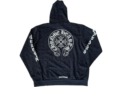 chrome hearts plus cross allover print with horseshoe logo hoodie black