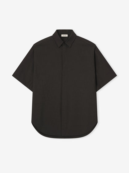 Essentials Cotton Wool Oxford Classic Short Sleeve Shirt Off Black