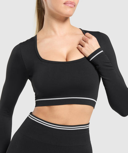 Women's Gymshark Contrast Seamless Crop Top Black