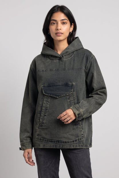 ACID WASH DENIM WOMEN'S HOODIE
