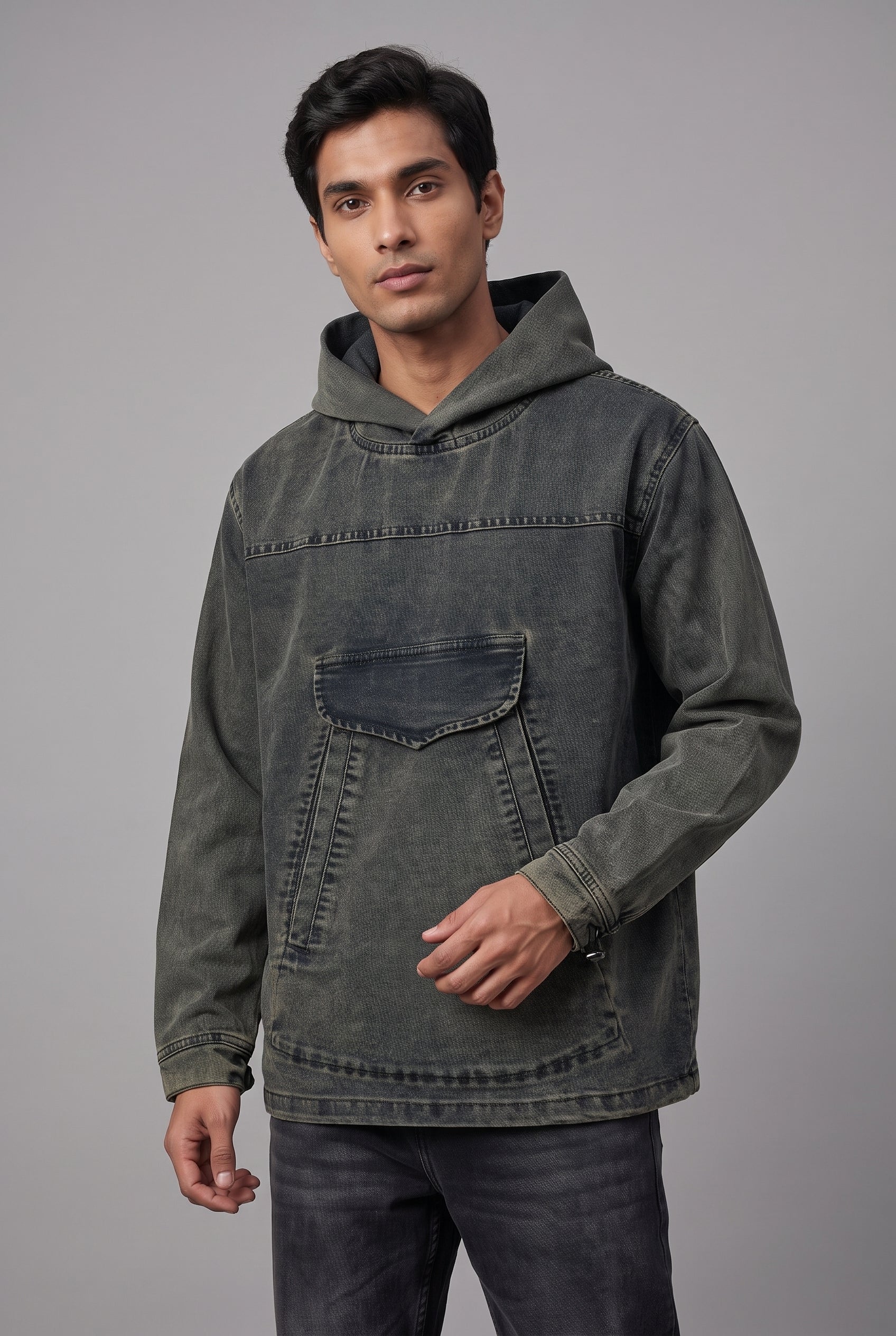 ACID WASH DENIM MEN'S HOODIE