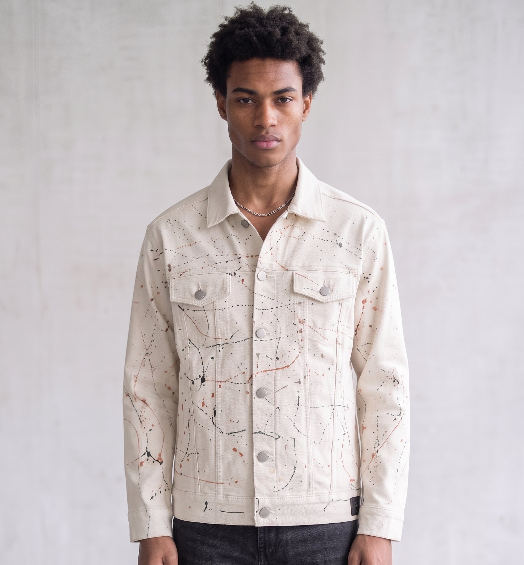 WHITE PAINTED DENIM MEN'S JACKET
