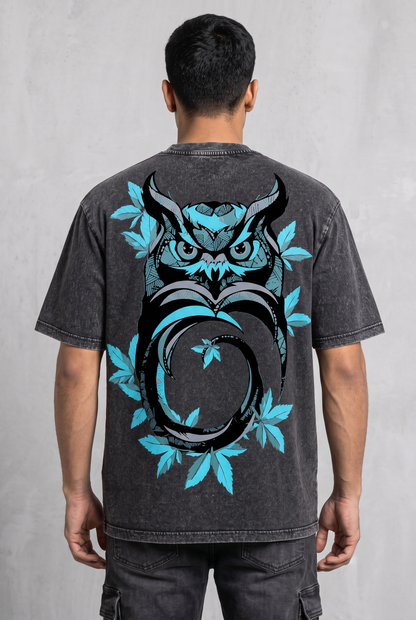 OWL VISION DARK GREY ACIDWASH MEN’S OVERSIZED T-SHIRT