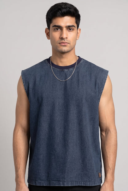 BLUE DENIM MEN'S TANK TOP