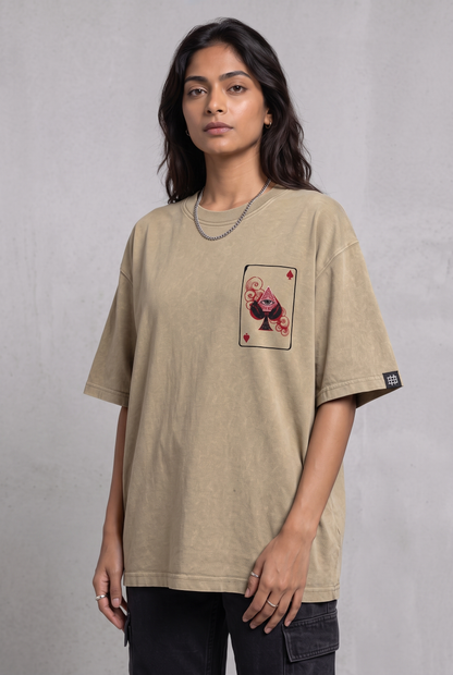 SPADE OF SECRETS BEIGE ACIDWASH WOMEN’S OVERSIZED T-SHIRT