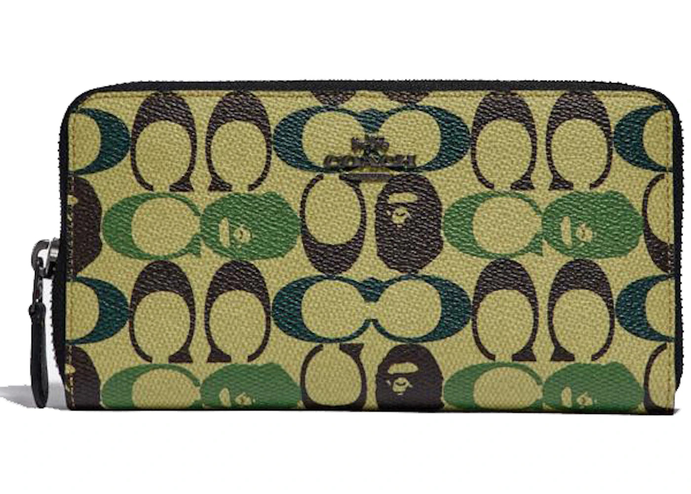 Coach X Bape Accordion Zip Wallet Signature Canvas With Ape Head Black Copper/Camo Multi