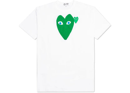 comme des garcons play blue eyed green heart t-shirt white