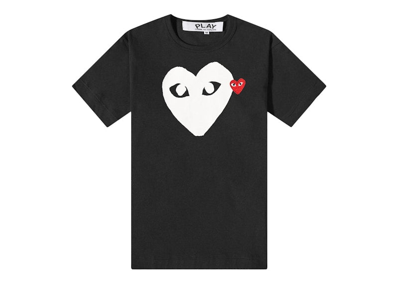 Cdg Double Heart Logo Tee Black/White/Red