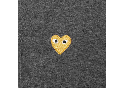 comme des garcons play gold heart knit cardigan sweater grey
