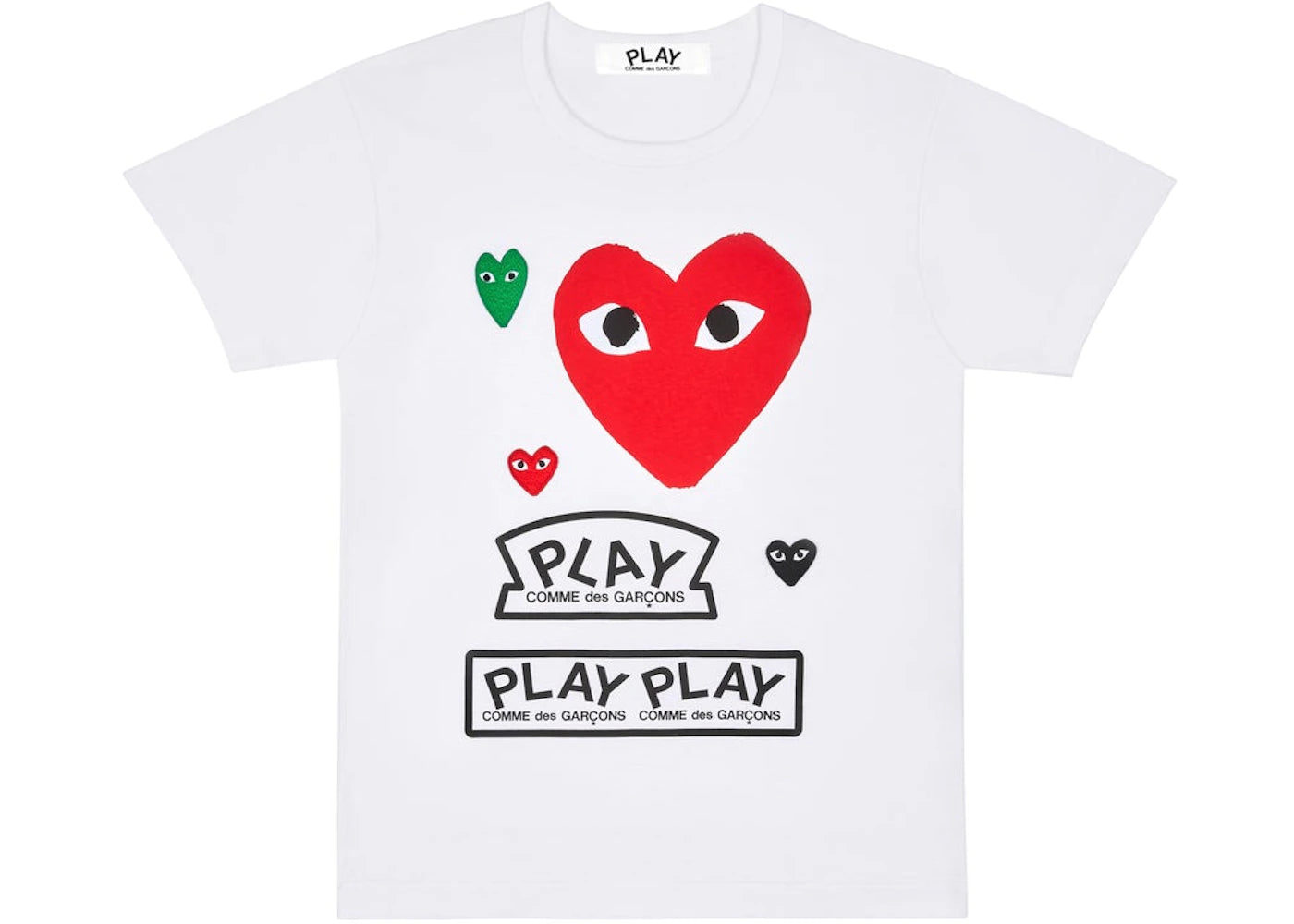 comme des garcons play multi logo red heart t-shirt white