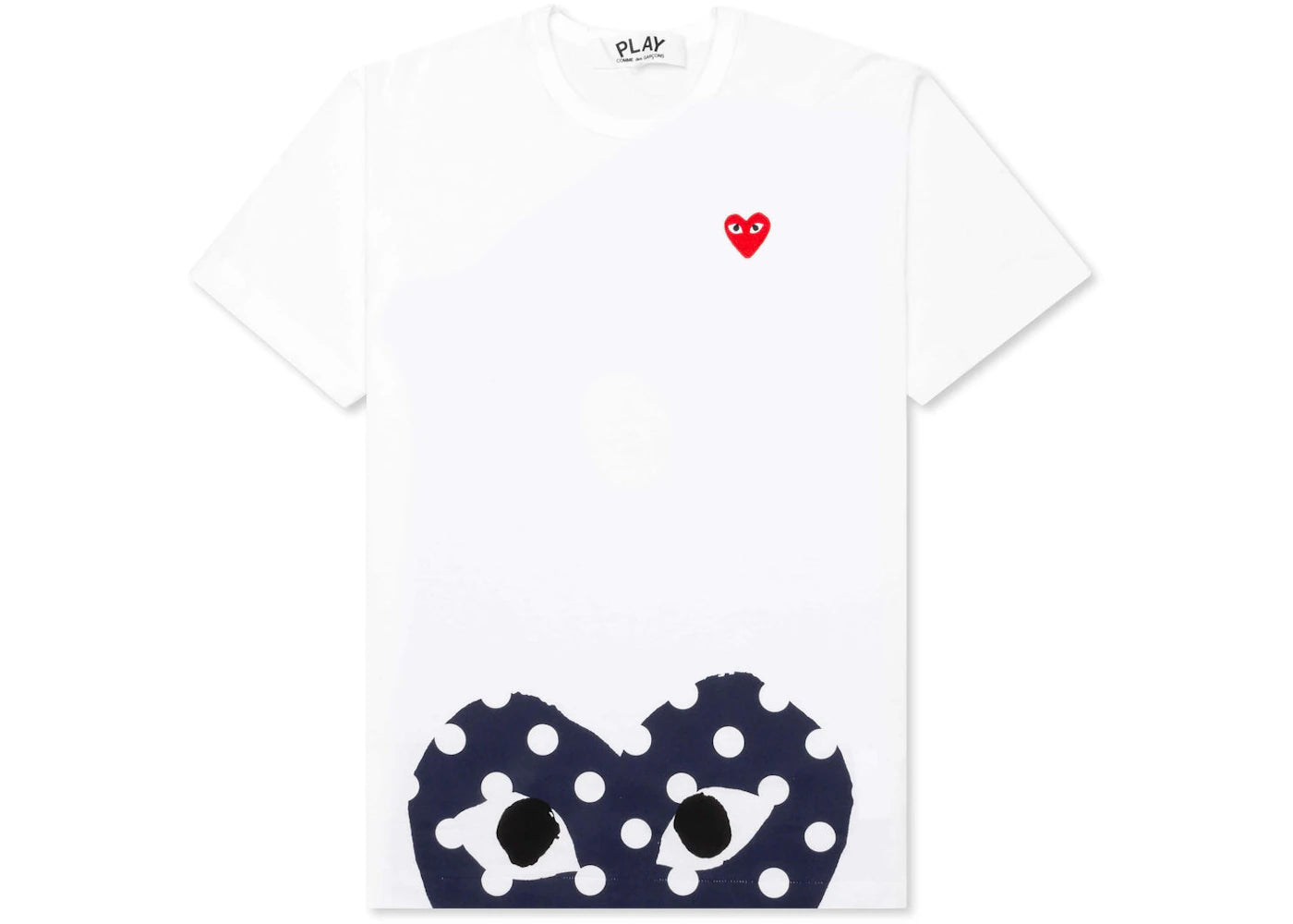comme des garcons play polka dot navy half heart t-shirt white