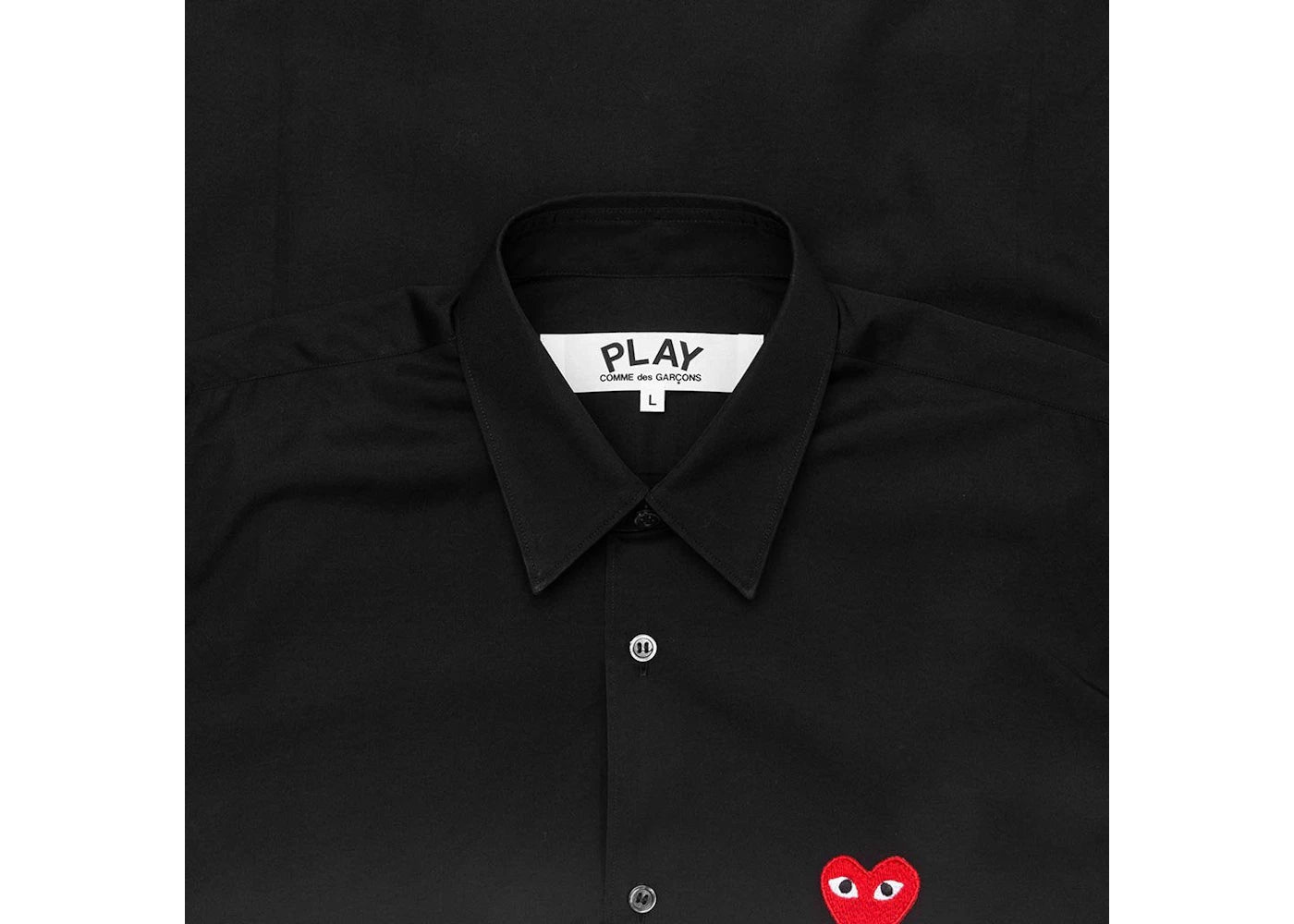 comme des garcons play red emblem button up shirt black