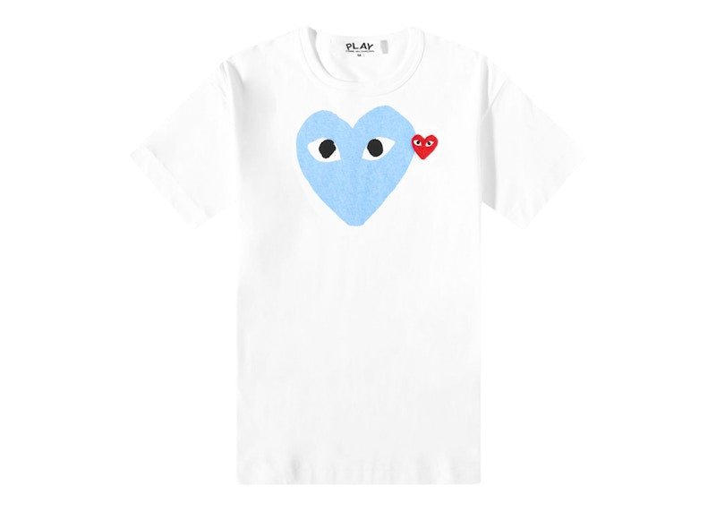Cdg Red Heart Colour Heart Tee White/Light Blue/Red