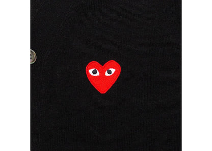 comme des garcons play red heart knit cardigan sweater black