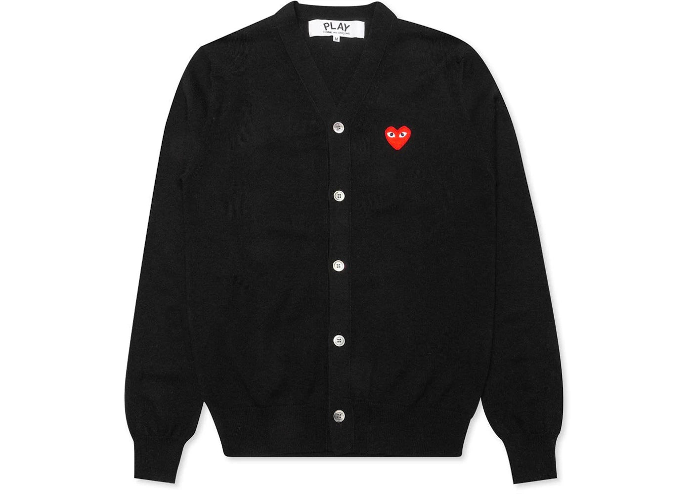 comme des garcons play red heart knit cardigan sweater black