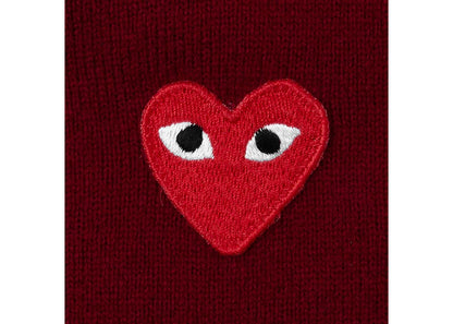 comme des garcons play red heart knit cardigan sweater burgundy