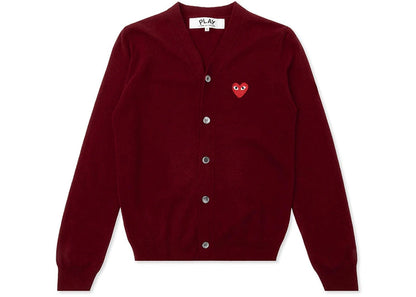comme des garcons play red heart knit cardigan sweater burgundy