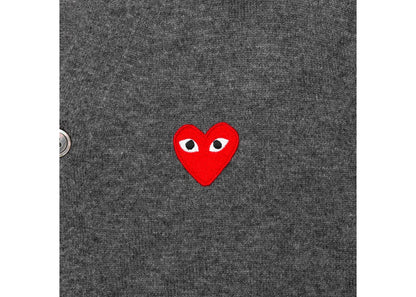 comme des garcons play red heart knit cardigan sweater grey