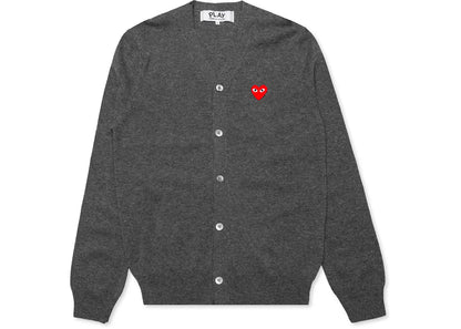 comme des garcons play red heart knit cardigan sweater grey