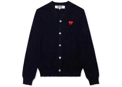comme des garcons play red heart knit cardigan sweater navy
