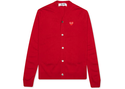 comme des garcons play red heart knit cardigan sweater red