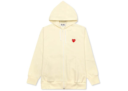 comme des garcons play red heart zip up hoodie ivory