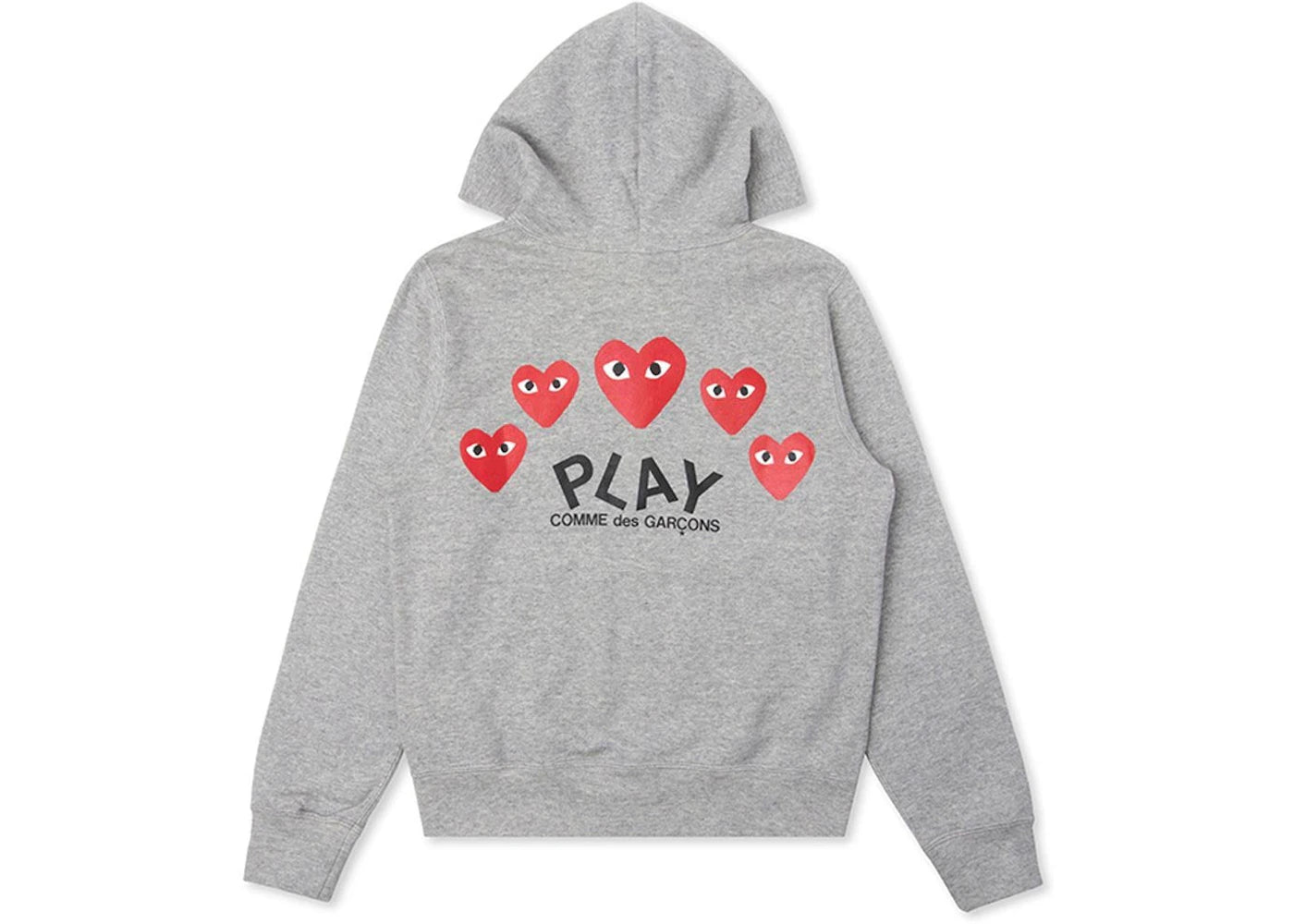 comme des garcons play red multi heart zip up hoodie grey