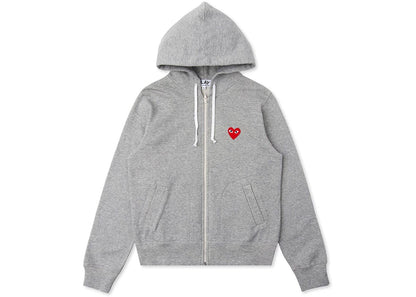 comme des garcons play red multi heart zip up hoodie grey