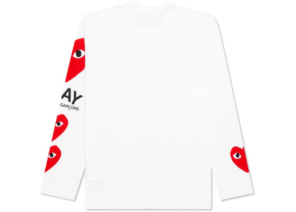 comme des garcons play red printed sleeve l/s t-shirt white